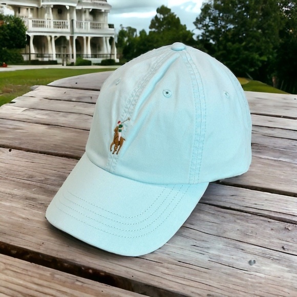 Polo Ralph Lauren Soft Aqua With Multicolored Pony Logo Baseball Cap Hat OS - Picture 2 of 13